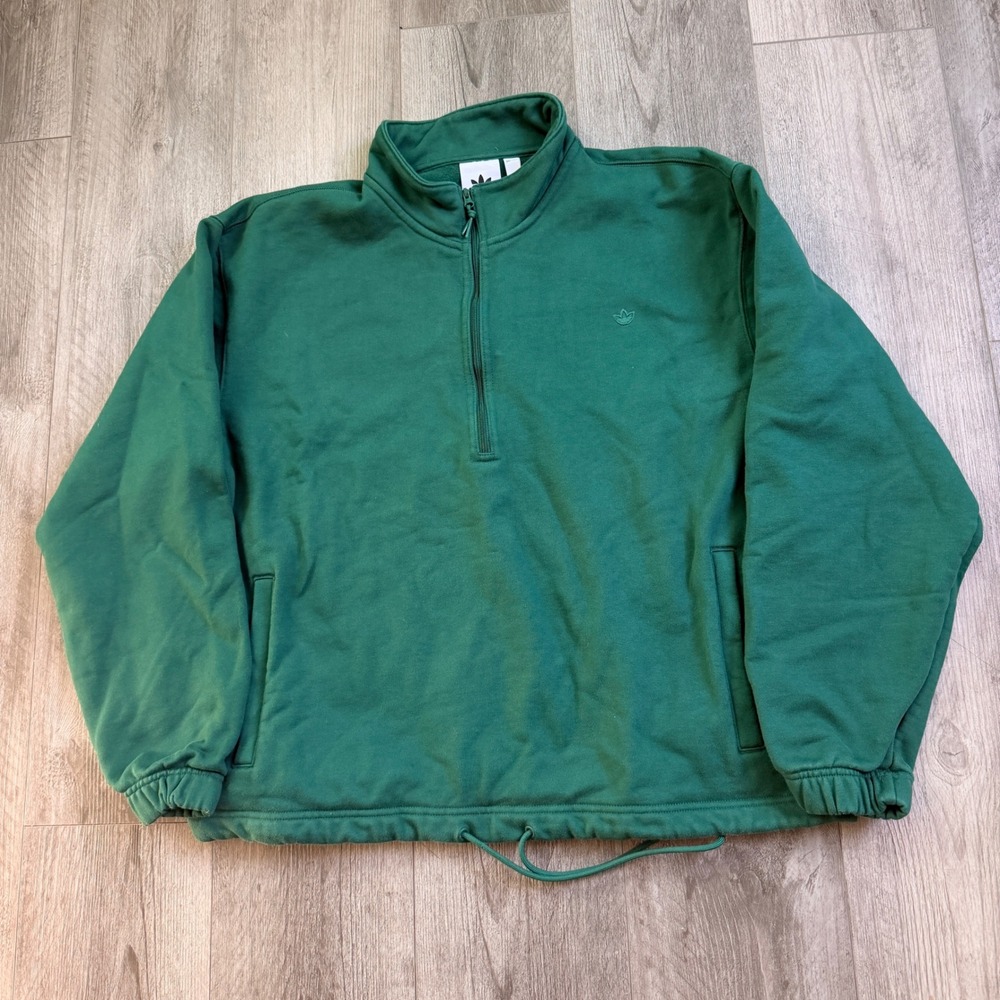 Adidas Premium heavyweight Quarter Zip pullover Fleece sweater Mens L Green
